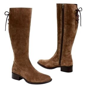 Born Cotto Tall Knee-High Suede Boots Brown 9.5 M Side Zip Lace-Up Western Boho